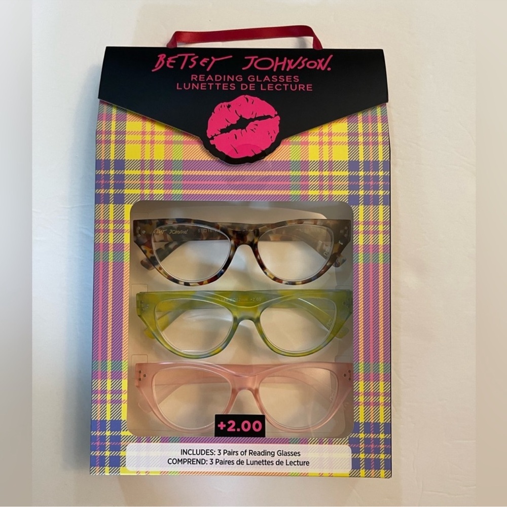 Betsey Johnson Designer 3 Pairs Of Fashion Reading Glasses +2.00 New